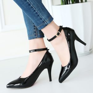 Minimalist Mary Jane High Heel Pumps with Buckle and Pointed Toe