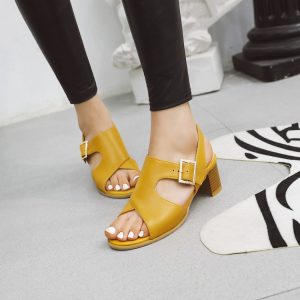 Minimalist Peep-Toe Mid Chunky Heel Sandals with Slingback