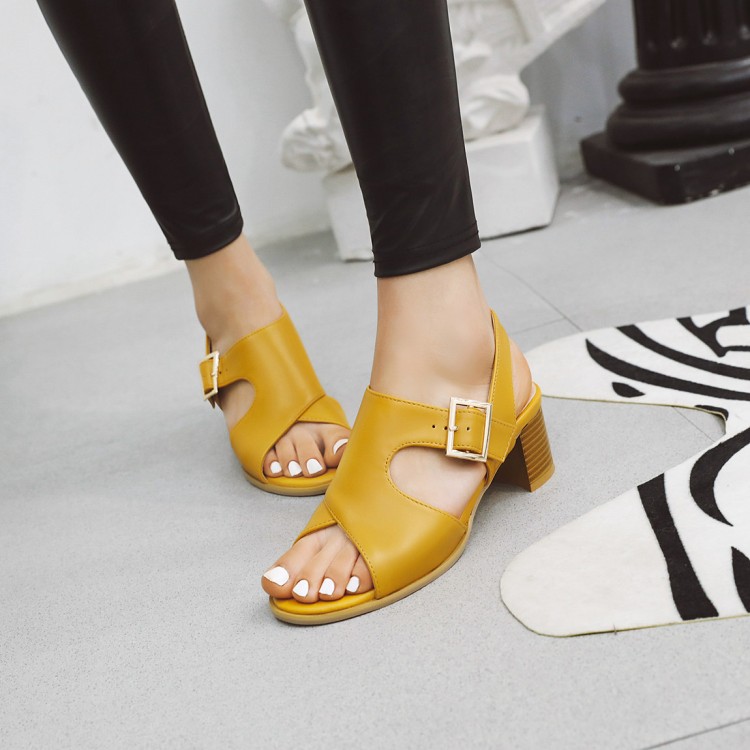 Minimalist Peep-Toe Mid Chunky Heel Sandals with Slingback