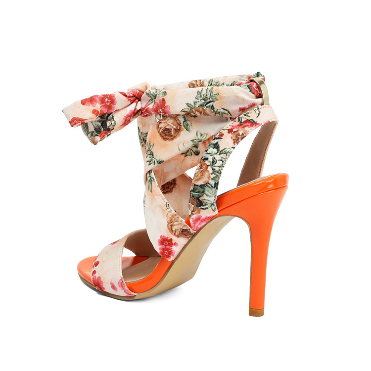 Orange Cross-Strap Open-Toe Stiletto Sandals - Image 2