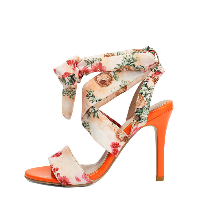 Orange Cross-Strap Open-Toe Stiletto Sandals - Image 4
