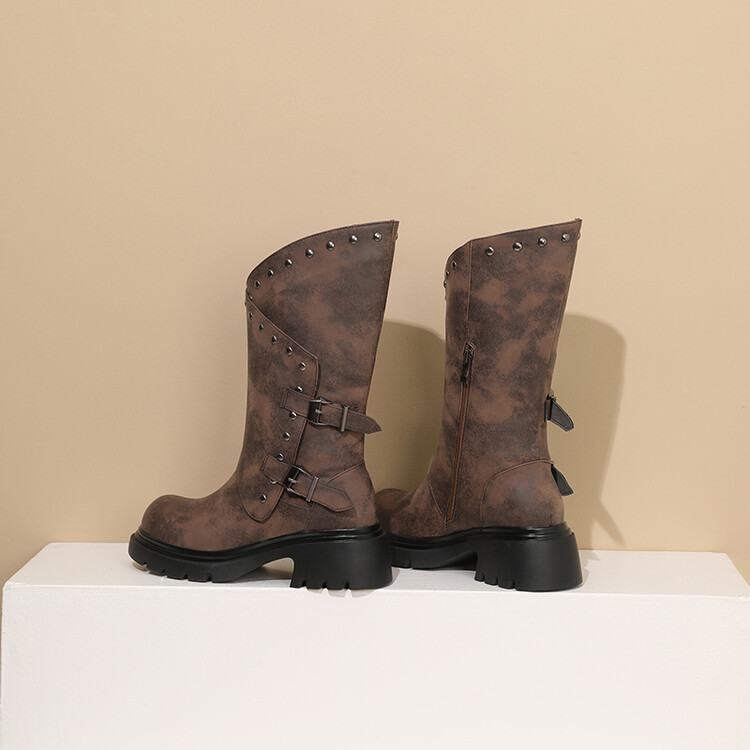 Western Boots with Metal Studs and Chunky Mid Heel - Image 2