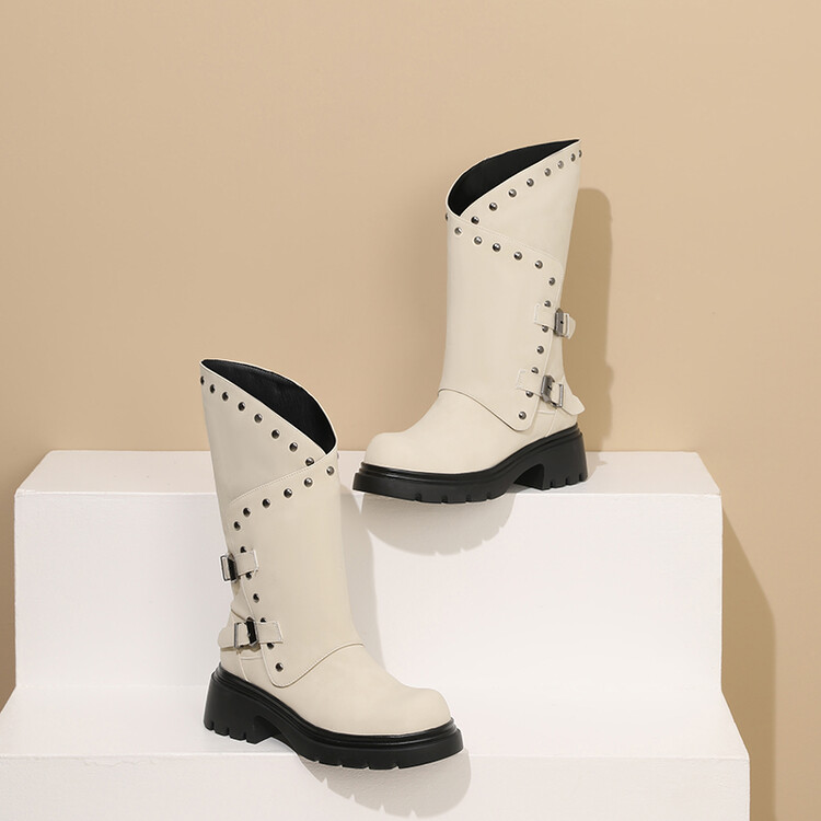 Western Boots with Metal Studs and Chunky Mid Heel - Image 3