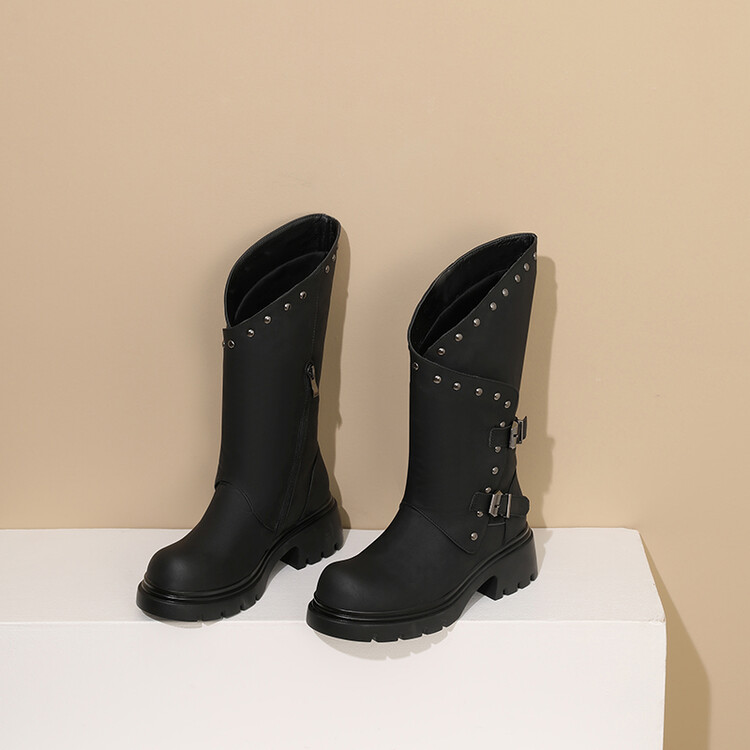 Western Boots with Metal Studs and Chunky Mid Heel - Image 4