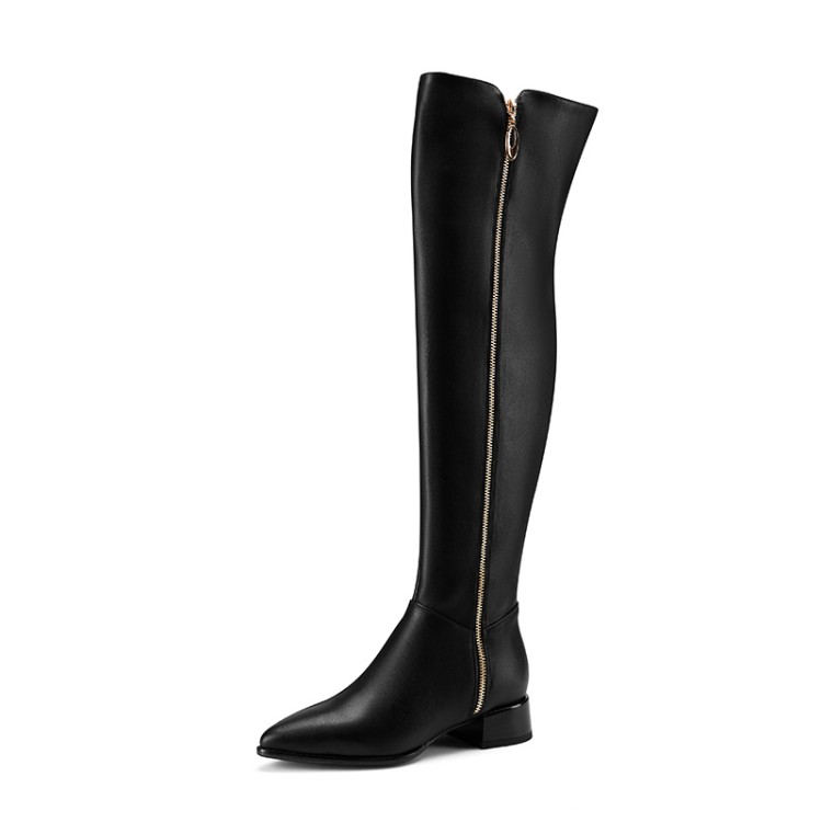 Women's Over-the-Knee Pointed Toe Low Chunky Heel Fashion Boots with Metal Decoration - Style s.html - Image 2