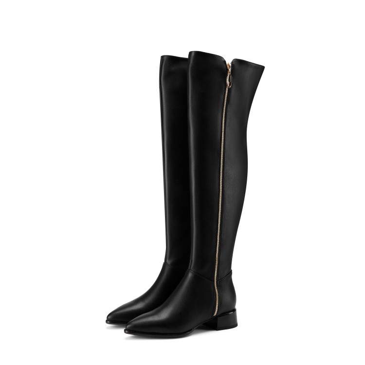 Women's Over-the-Knee Pointed Toe Low Chunky Heel Fashion Boots with Metal Decoration - Style s.html - Image 5