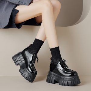 Women's Patent Leather Platform Rocker Shoes - Spring 2024 Casual High Heel