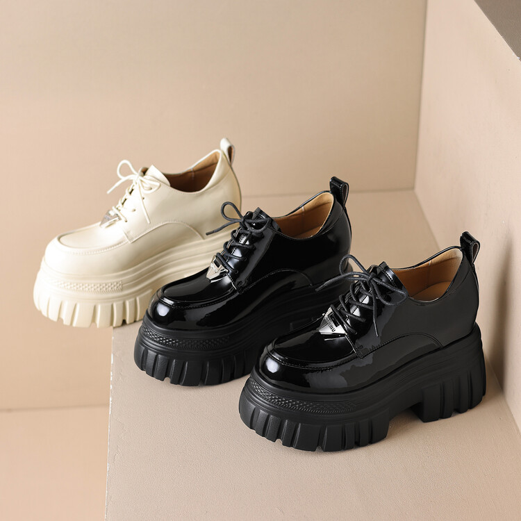Women's Patent Leather Platform Rocker Shoes - Spring 2024 Casual High Heel - Image 3