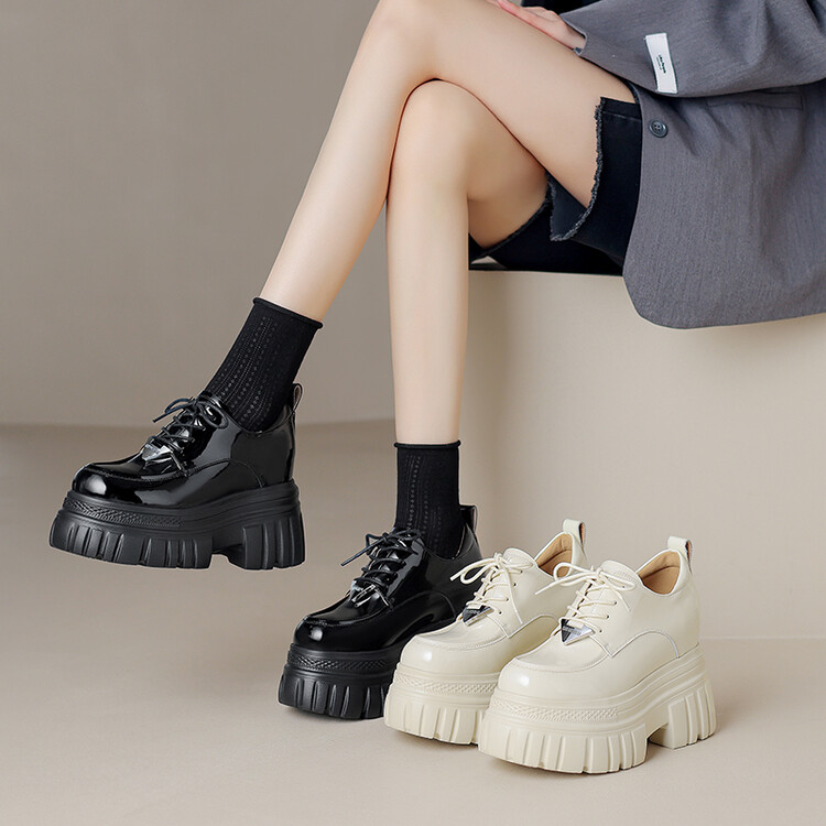 Women's Patent Leather Platform Rocker Shoes - Spring 2024 Casual High Heel - Image 4