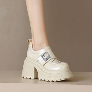 Women's Patent Leather Platform Rocker Shoes - Square Toe Lace-Up High Heel