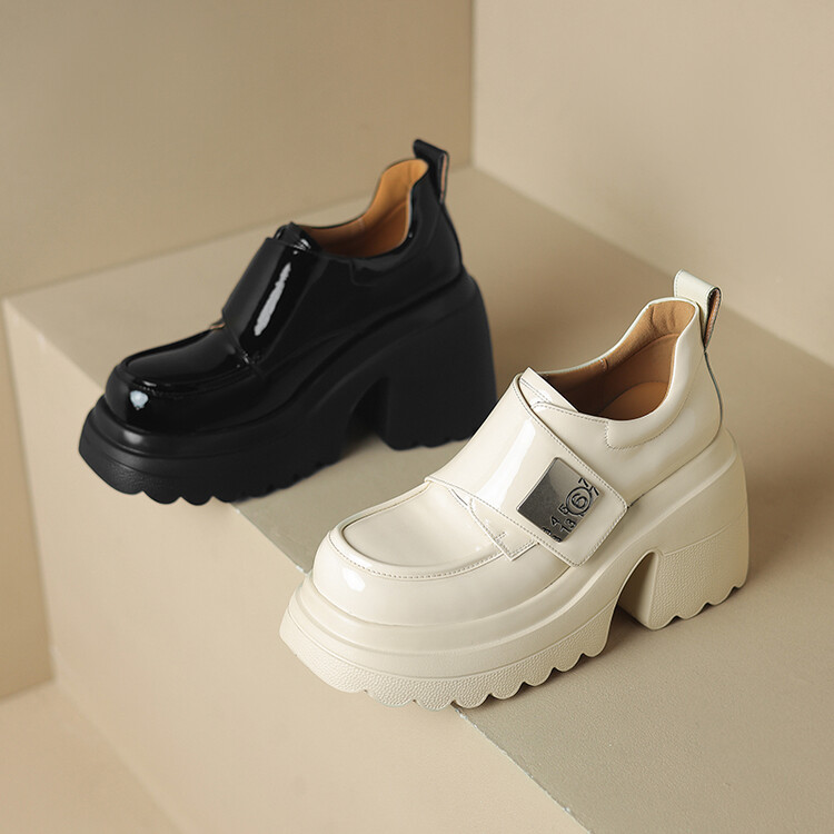 Women's Patent Leather Platform Rocker Shoes - Square Toe Lace-Up High Heel - Image 4