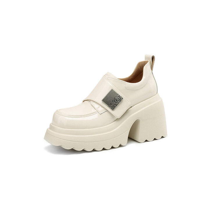 Women's Patent Leather Platform Rocker Shoes - Square Toe Lace-Up High Heel - Image 5