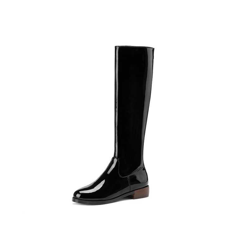 Women's Peacock Blue and Black Round Toe Knee High Riding Boots with Back Zip - Image 4