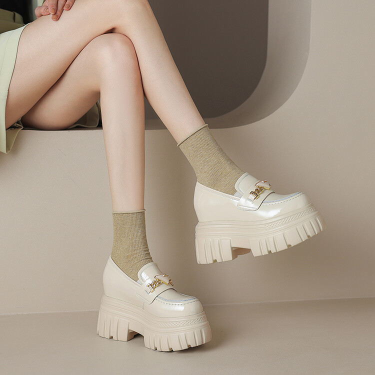 Women's Platform Rocker Shoes Patent Leather Round Toe Slip-On - Image 2