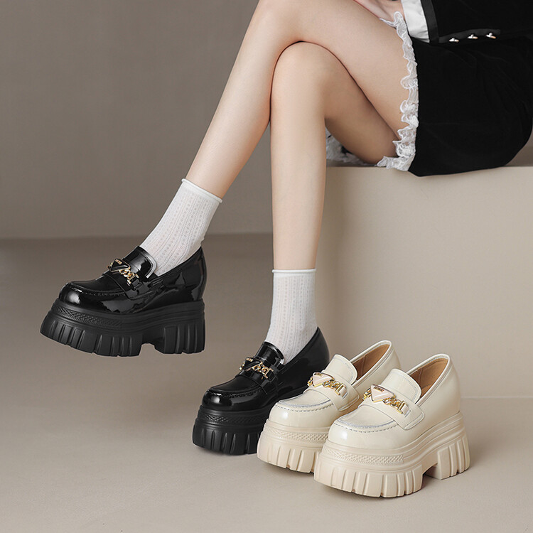 Women's Platform Rocker Shoes Patent Leather Round Toe Slip-On - Image 3