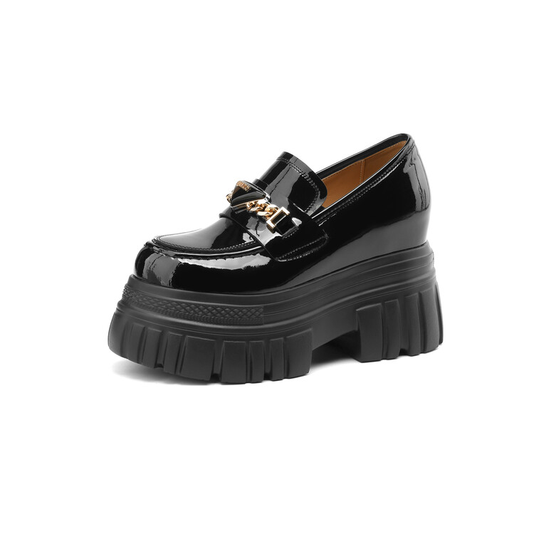 Women's Platform Rocker Shoes Patent Leather Round Toe Slip-On - Image 5