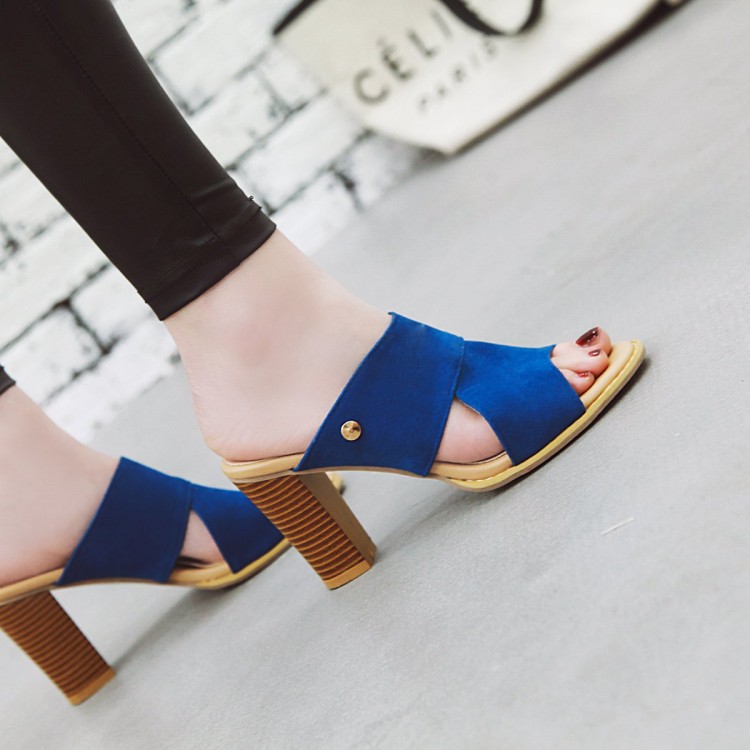 Women's Roman High Heel Sandals with Chunky Heel and Peep Toe