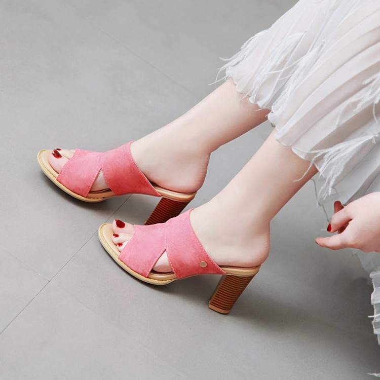 Women's Roman High Heel Sandals with Chunky Heel and Peep Toe - Image 2