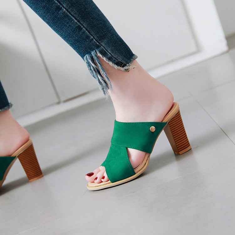 Women's Roman High Heel Sandals with Chunky Heel and Peep Toe - Image 3