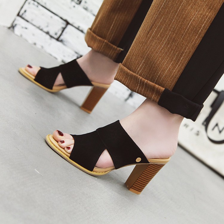 Women's Roman High Heel Sandals with Chunky Heel and Peep Toe - Image 4